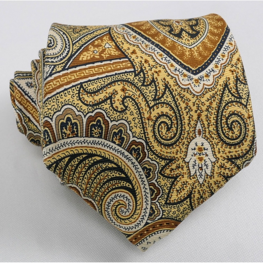 VTG Brooks Brothers 'Makers' Silk Neck Tie 90s Gold Paisley Hand Made USA 3.75"